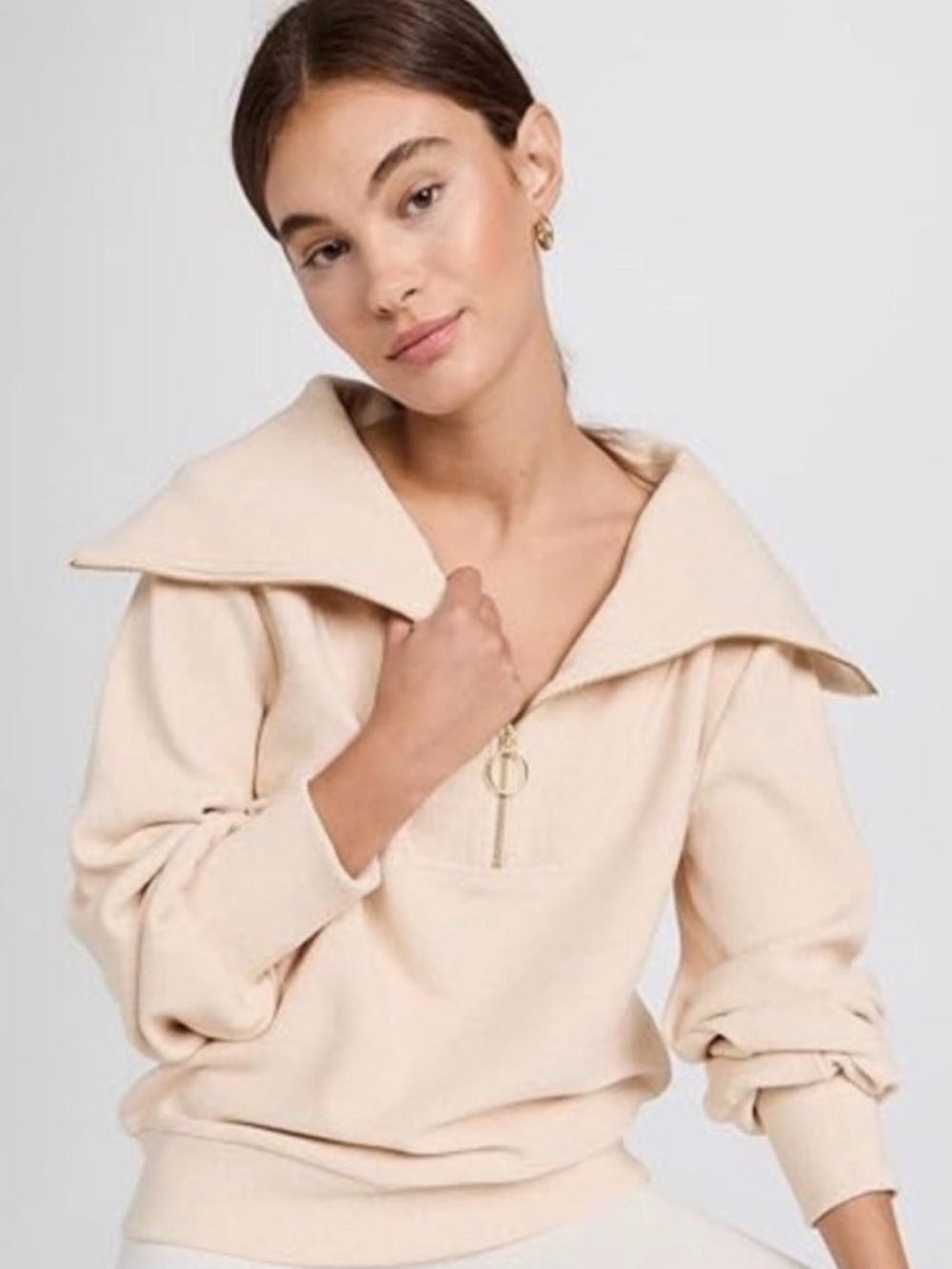 Varley Cream Zip-Front Pullover Top